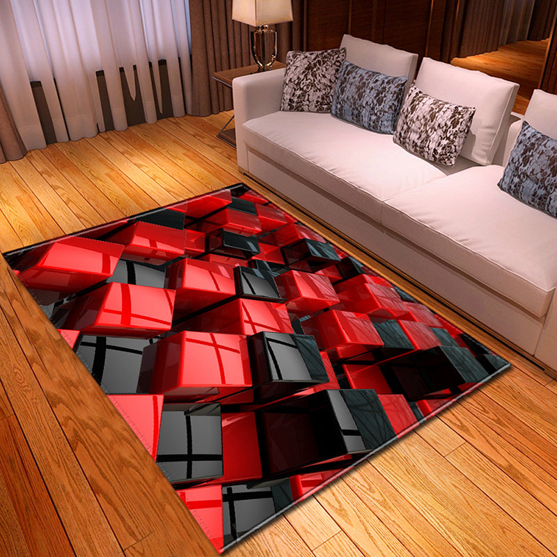 Novelty 3D Geo Printed Rug Multi Color Polyster Area Carpet Non-Slip Backing Pet Friendly Washable Area Rug for Decor Red-Black Clearhalo 'Area Rug' 'Rug' 2463828