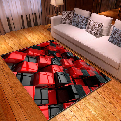 Novelty 3D Geo Printed Rug Multi Color Polyster Area Carpet Non-Slip Backing Pet Friendly Washable Area Rug for Decor Red-Black Clearhalo 'Area Rug' 'Rug' 2463828
