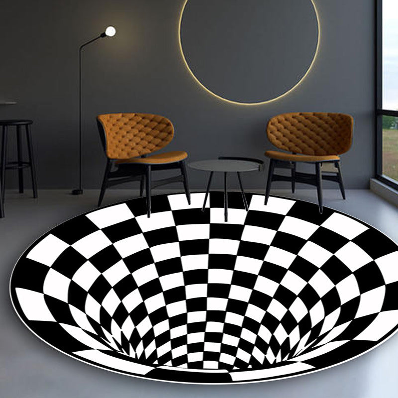 Multicolored Scandinavian Rug Polypropylene 3D Print Area Carpet Anti-Slip Backing Machine Washable Indoor Rug for Bedroom Black-White Clearhalo 'Area Rug' 'Rug' 2463842