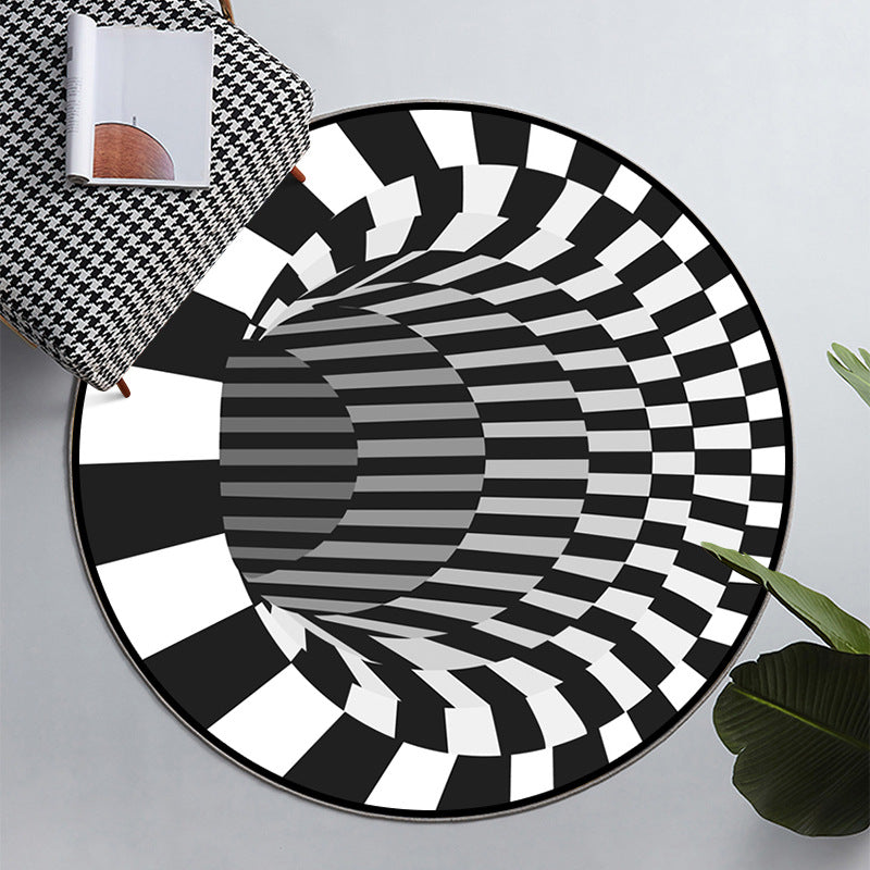 Simple 3D Geo Print Rug Multicolored Polyster Area Carpet Anti-Slip Backing Machine Washable Indoor Rug for Room Black Outer & White Inner Clearhalo 'Area Rug' 'Rug' 2463874