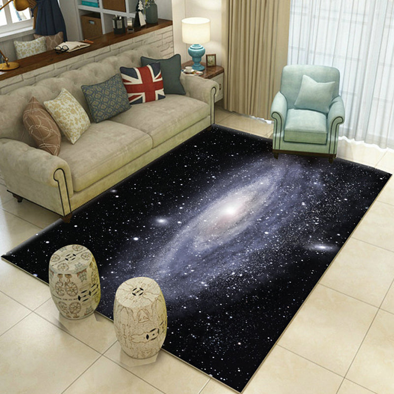 Multicolor Novelty Rug Polypropylene Space Ship Print Area Carpet Non-Slip Stain-Resistant Indoor Rug for Living Room Black-Gray Clearhalo 'Area Rug' 'Rug' 2463894