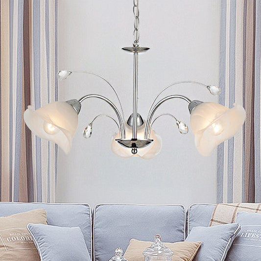 3/5 Lights White Glass Pendant Chandelier Traditional Chrome Flared Kitchen Hanging Ceiling Fixture 3 White Clearhalo 'Ceiling Lights' 'Chandeliers' 'Glass shade' 'Glass' Lighting' 246390