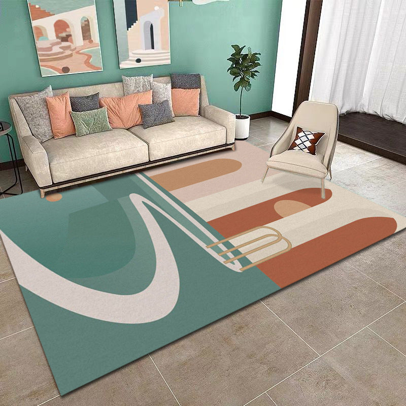 Multi Colored Western Rug Polyster Hand Printed Area Carpet Non-Slip Backing Easy Care Washable Indoor Rug for Parlor Lake Green Clearhalo 'Area Rug' 'Rug' 2463942
