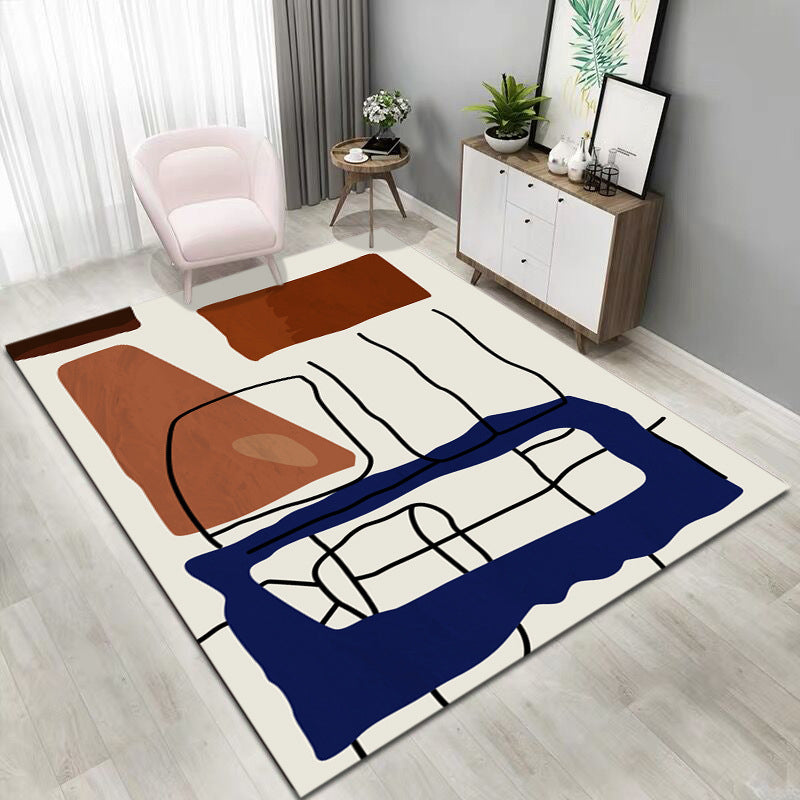 Multi Colored Western Rug Polyster Hand Printed Area Carpet Non-Slip Backing Easy Care Washable Indoor Rug for Parlor Blue Clearhalo 'Area Rug' 'Rug' 2463945