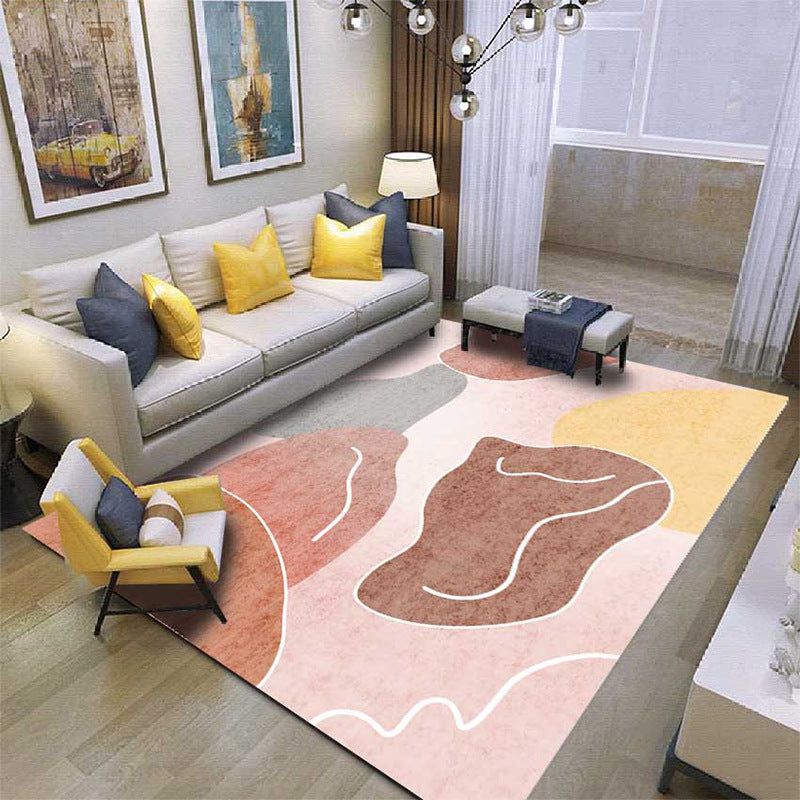 Comfort Hand Printed Rug Multi Colored Synthetics Area Carpet Non-Slip Backing Pet Friendly Indoor Rug for Living Room Orange Pink Clearhalo 'Area Rug' 'Rug' 2463965