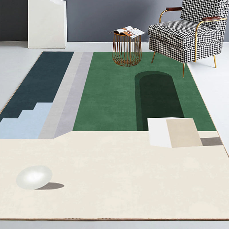 Minimalist Hand Printed Rug Multi Color Polyster Area Carpet Non-Slip Backing Stain-Resistant Easy Care Indoor Rug for Bedroom Green Clearhalo 'Area Rug' 'Rug' 2464006