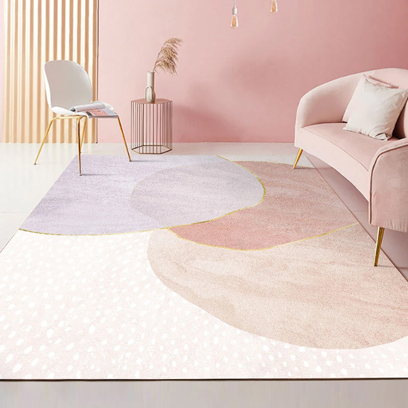 Minimalist Hand Printed Rug Multi Color Polyster Area Carpet Non-Slip Backing Stain-Resistant Easy Care Indoor Rug for Bedroom Pink-White Clearhalo 'Area Rug' 'Rug' 2464012