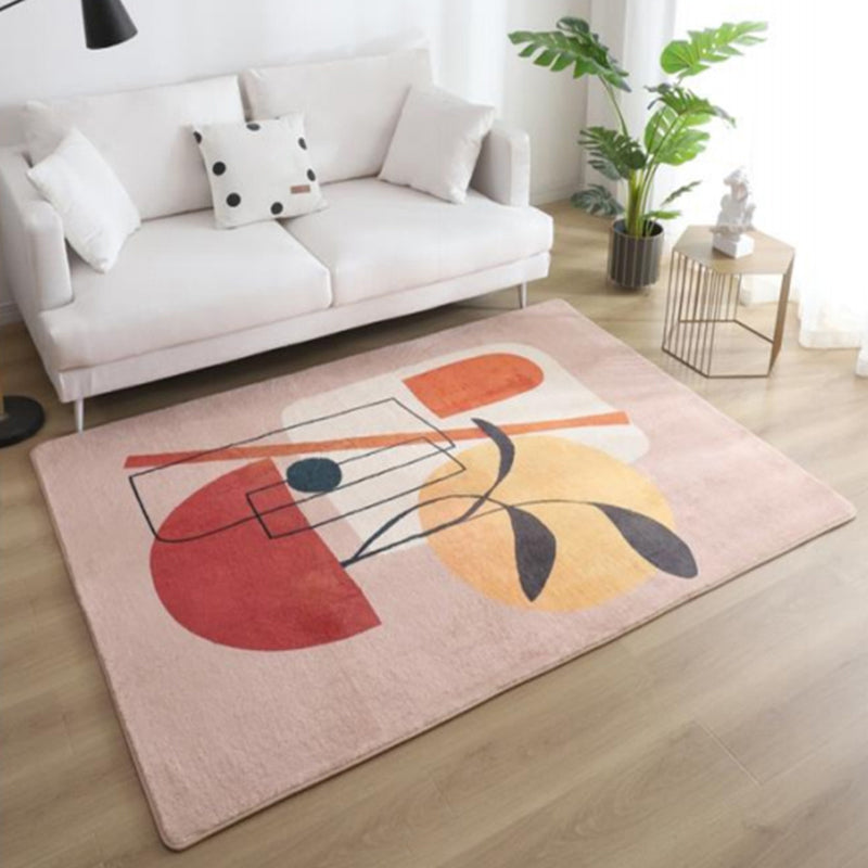 Multi Colored Nordic Rug Polyster Hand Printed Area Carpet Non-Slip Backing Machine Washable Indoor Rug for Living Room Pink Clearhalo 'Area Rug' 'Rug' 2464039