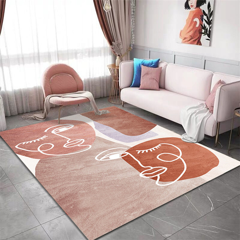 Multi Colored Scandinavian Rug Synthetics Hand Printed Area Carpet Non-Slip Backing Pet Friendly Indoor Rug for Decoration Pink Clearhalo 'Area Rug' 'Rug' 2464047