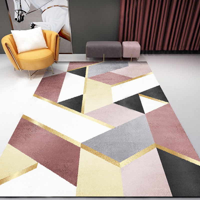 Novelty Geometric Printed Rug Multi Colored Synthetics Area Carpet Non-Slip Backing Stain-Resistant Indoor Rug for Parlor Pink Clearhalo 'Area Rug' 'Rug' 2464328
