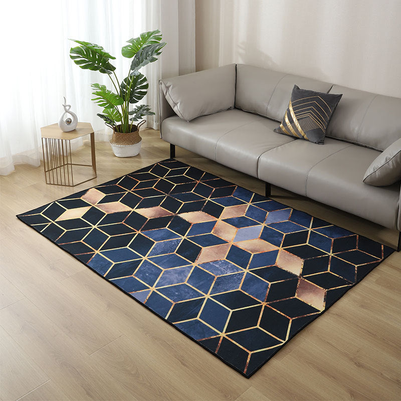 Minimalist Geometric Printed Rug Multi Color Polyster Area Carpet Synthetics Non-Slip Backing Pet Friendly Indoor Rug for Parlor Dark Blue-Black Clearhalo 'Area Rug' 'Rug' 2464412