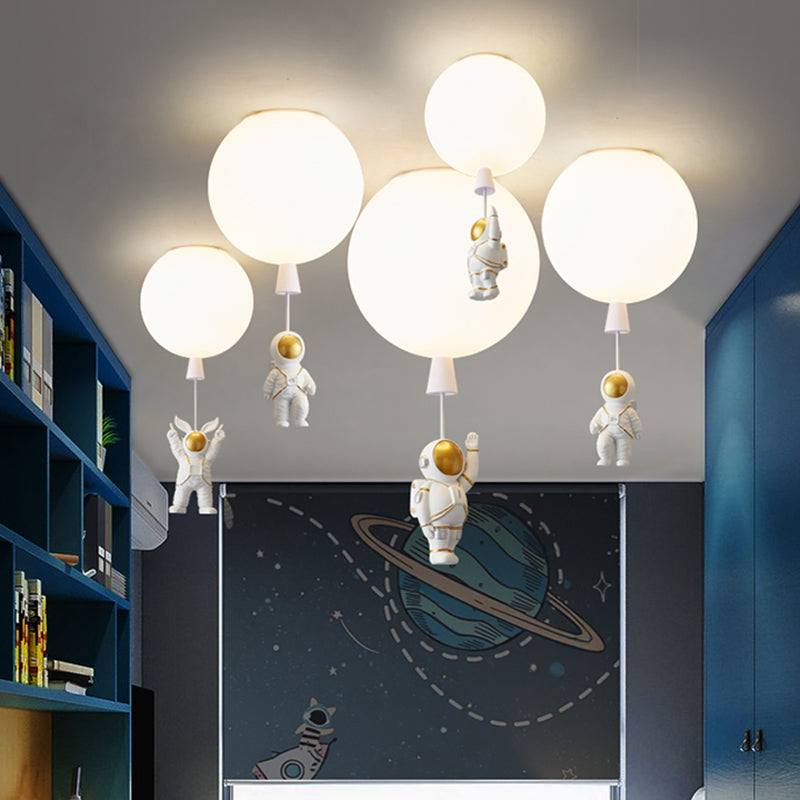 Kids Style 1-Bulb Ceiling Light White Astronaut and Balloon Flush Mount Light with Acrylic Shade - Clearhalo - 'Ceiling Lights' - 'Close To Ceiling Lights' - 'Close to ceiling' - 'Flush mount' - Lighting' - 2464482