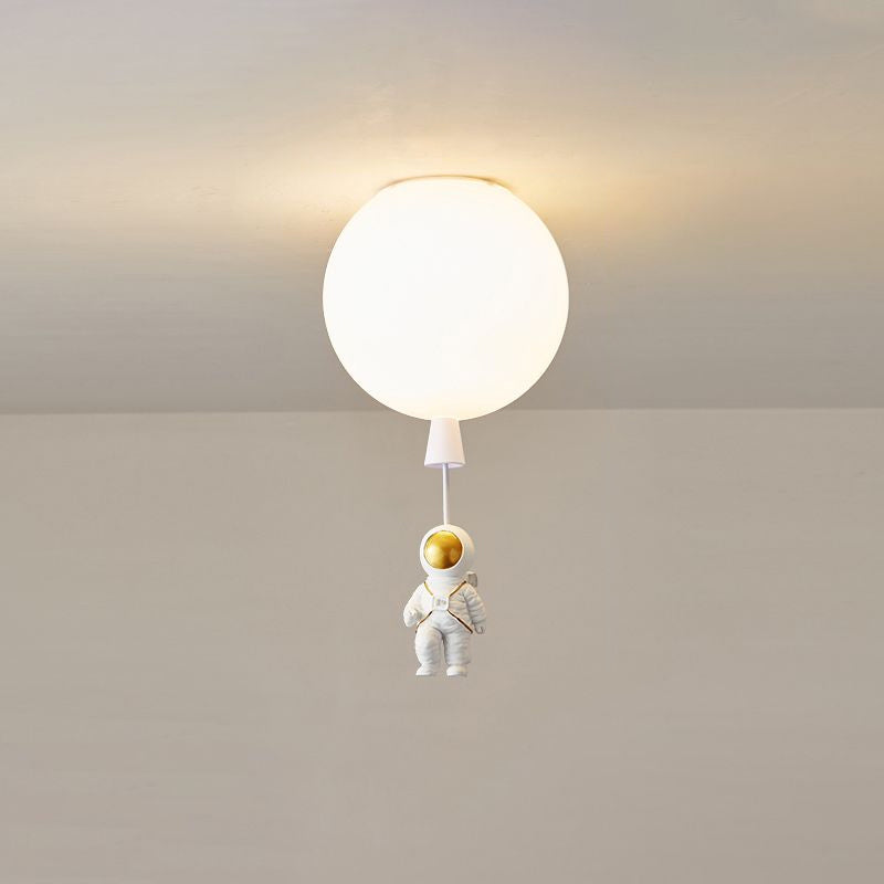 Kids Style 1-Bulb Ceiling Light White Astronaut and Balloon Flush Mount Light with Acrylic Shade White Sitting Clearhalo 'Ceiling Lights' 'Close To Ceiling Lights' 'Close to ceiling' 'Flush mount' Lighting' 2464483
