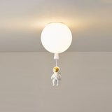 Kids Style 1-Bulb Ceiling Light White Astronaut and Balloon Flush Mount Light with Acrylic Shade White Sitting Clearhalo 'Ceiling Lights' 'Close To Ceiling Lights' 'Close to ceiling' 'Flush mount' Lighting' 2464483