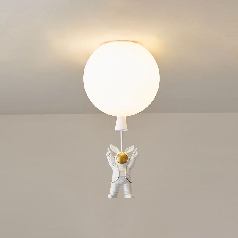 Kids Style 1-Bulb Ceiling Light White Astronaut and Balloon Flush Mount Light with Acrylic Shade White Flying Clearhalo 'Ceiling Lights' 'Close To Ceiling Lights' 'Close to ceiling' 'Flush mount' Lighting' 2464484