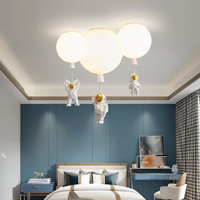 Kids Style 1-Bulb Ceiling Light White Astronaut and Balloon Flush Mount Light with Acrylic Shade - Clearhalo - 'Ceiling Lights' - 'Close To Ceiling Lights' - 'Close to ceiling' - 'Flush mount' - Lighting' - 2464485