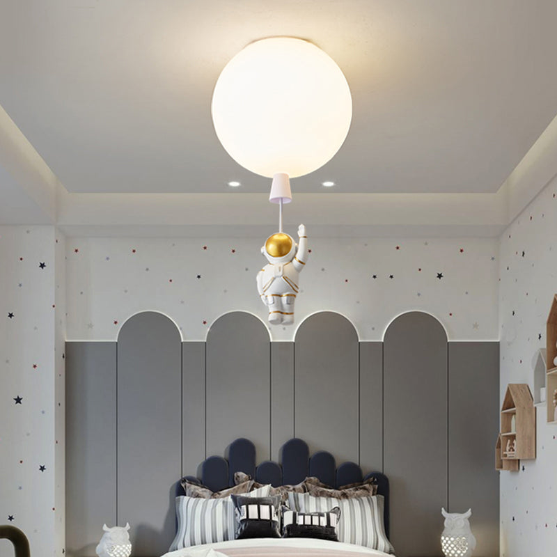 Kids Style 1-Bulb Ceiling Light White Astronaut and Balloon Flush Mount Light with Acrylic Shade - White - Standing - Clearhalo - 'Ceiling Lights' - 'Close To Ceiling Lights' - 'Close to ceiling' - 'Flush mount' - Lighting' - 2464486