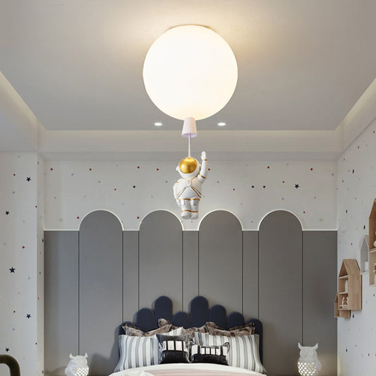 Kids Style 1-Bulb Ceiling Light White Astronaut and Balloon Flush Mount Light with Acrylic Shade White Standing Clearhalo 'Ceiling Lights' 'Close To Ceiling Lights' 'Close to ceiling' 'Flush mount' Lighting' 2464486