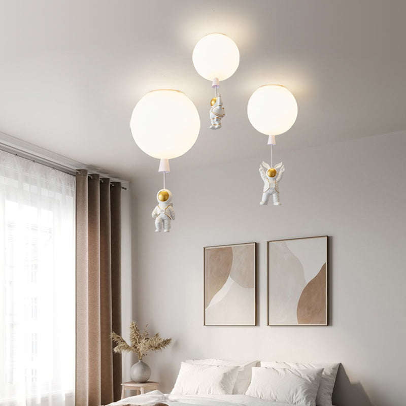 Kids Style 1-Bulb Ceiling Light White Astronaut and Balloon Flush Mount Light with Acrylic Shade Clearhalo 'Ceiling Lights' 'Close To Ceiling Lights' 'Close to ceiling' 'Flush mount' Lighting' 2464488