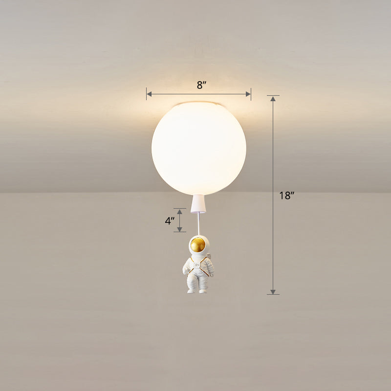 Kids Style 1-Bulb Ceiling Light White Astronaut and Balloon Flush Mount Light with Acrylic Shade - Clearhalo - 'Ceiling Lights' - 'Close To Ceiling Lights' - 'Close to ceiling' - 'Flush mount' - Lighting' - 2464489
