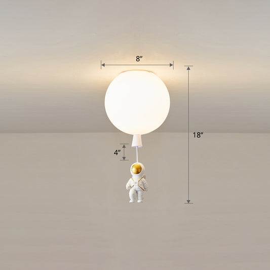 Kids Style 1-Bulb Ceiling Light White Astronaut and Balloon Flush Mount Light with Acrylic Shade Clearhalo 'Ceiling Lights' 'Close To Ceiling Lights' 'Close to ceiling' 'Flush mount' Lighting' 2464489