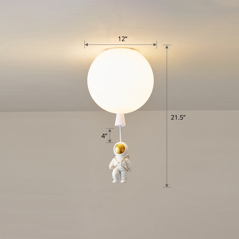 Kids Style 1-Bulb Ceiling Light White Astronaut and Balloon Flush Mount Light with Acrylic Shade - Clearhalo - 'Ceiling Lights' - 'Close To Ceiling Lights' - 'Close to ceiling' - 'Flush mount' - Lighting' - 2464491