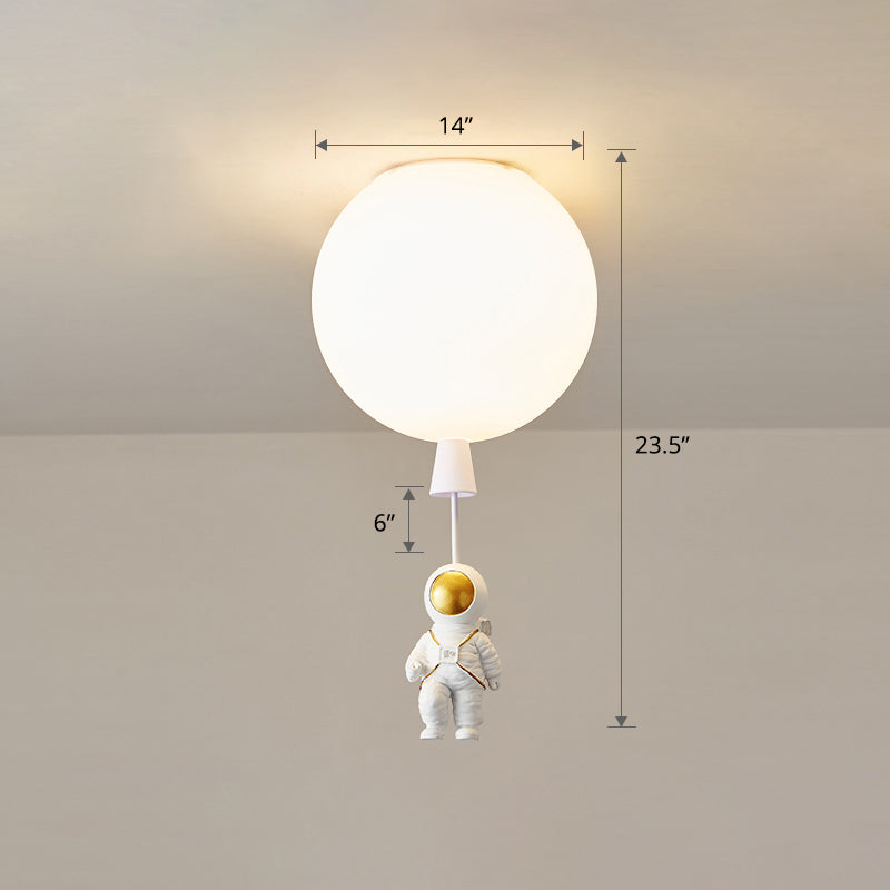 Kids Style 1-Bulb Ceiling Light White Astronaut and Balloon Flush Mount Light with Acrylic Shade - Clearhalo - 'Ceiling Lights' - 'Close To Ceiling Lights' - 'Close to ceiling' - 'Flush mount' - Lighting' - 2464492