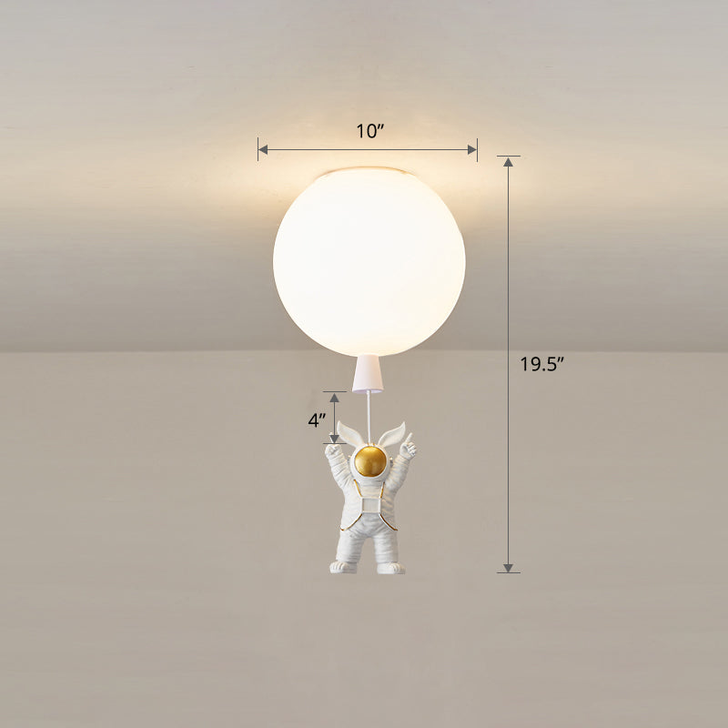 Kids Style 1-Bulb Ceiling Light White Astronaut and Balloon Flush Mount Light with Acrylic Shade Clearhalo 'Ceiling Lights' 'Close To Ceiling Lights' 'Close to ceiling' 'Flush mount' Lighting' 2464494