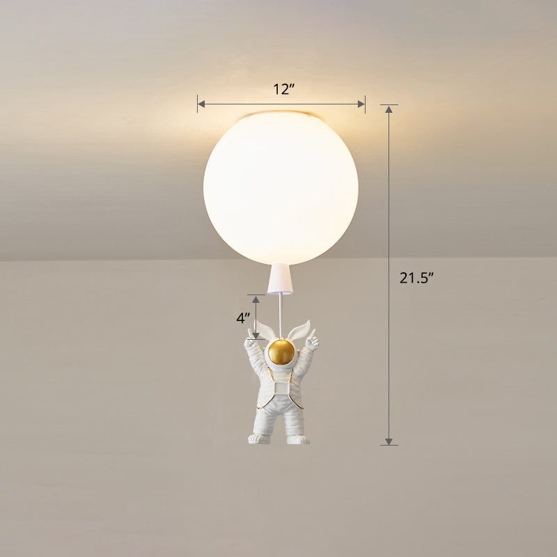 Kids Style 1-Bulb Ceiling Light White Astronaut and Balloon Flush Mount Light with Acrylic Shade - Clearhalo - 'Ceiling Lights' - 'Close To Ceiling Lights' - 'Close to ceiling' - 'Flush mount' - Lighting' - 2464495