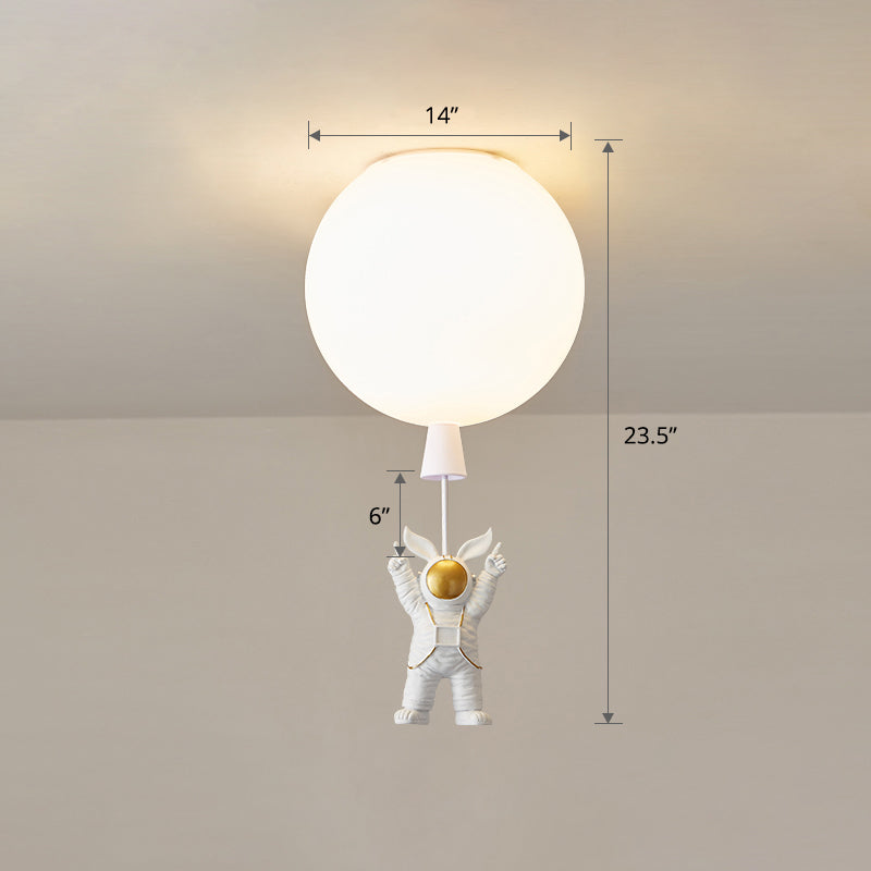 Kids Style 1-Bulb Ceiling Light White Astronaut and Balloon Flush Mount Light with Acrylic Shade - Clearhalo - 'Ceiling Lights' - 'Close To Ceiling Lights' - 'Close to ceiling' - 'Flush mount' - Lighting' - 2464496