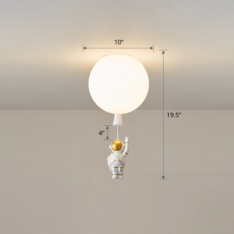 Kids Style 1-Bulb Ceiling Light White Astronaut and Balloon Flush Mount Light with Acrylic Shade Clearhalo 'Ceiling Lights' 'Close To Ceiling Lights' 'Close to ceiling' 'Flush mount' Lighting' 2464498