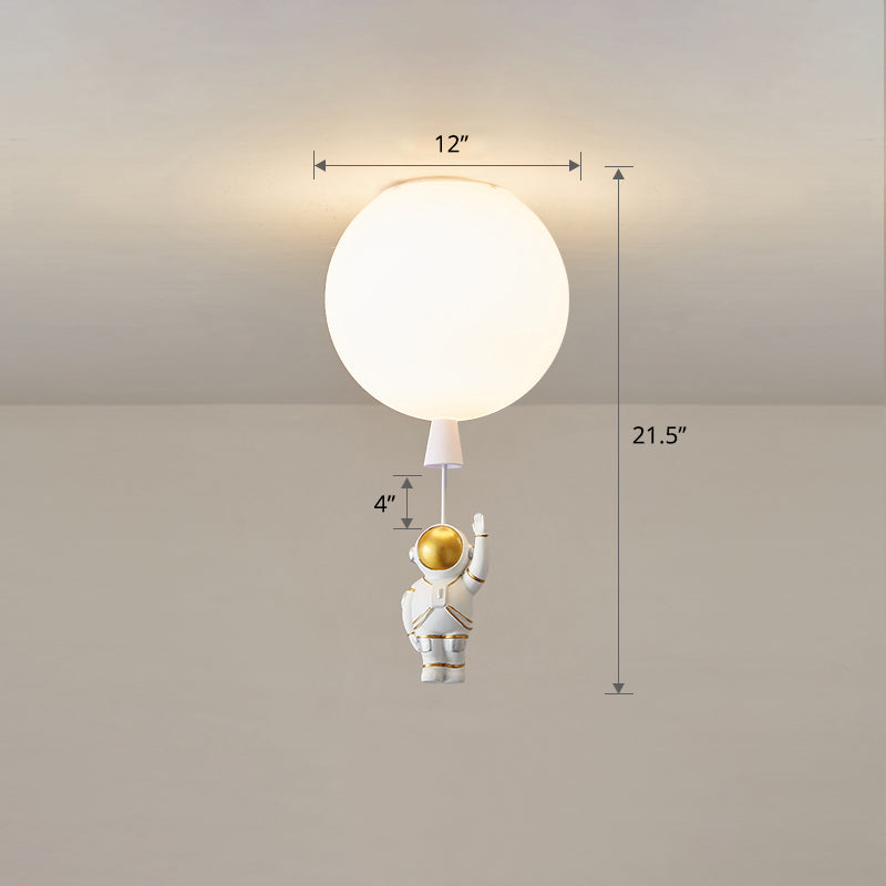 Kids Style 1-Bulb Ceiling Light White Astronaut and Balloon Flush Mount Light with Acrylic Shade - Clearhalo - 'Ceiling Lights' - 'Close To Ceiling Lights' - 'Close to ceiling' - 'Flush mount' - Lighting' - 2464499