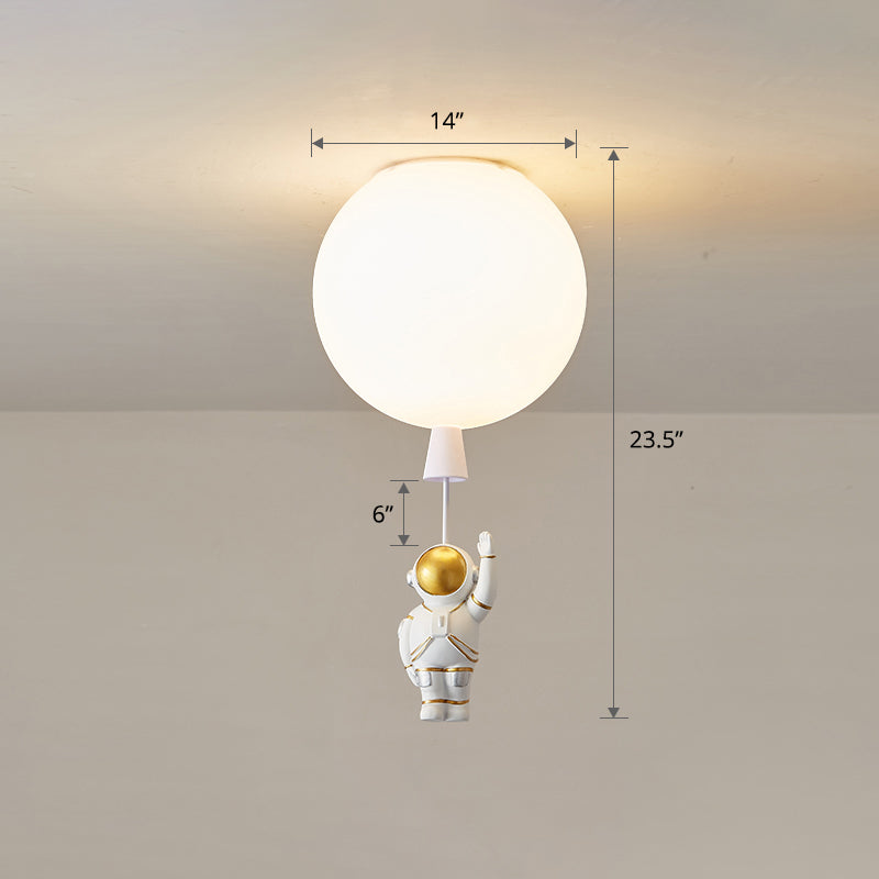 Kids Style 1-Bulb Ceiling Light White Astronaut and Balloon Flush Mount Light with Acrylic Shade - Clearhalo - 'Ceiling Lights' - 'Close To Ceiling Lights' - 'Close to ceiling' - 'Flush mount' - Lighting' - 2464500