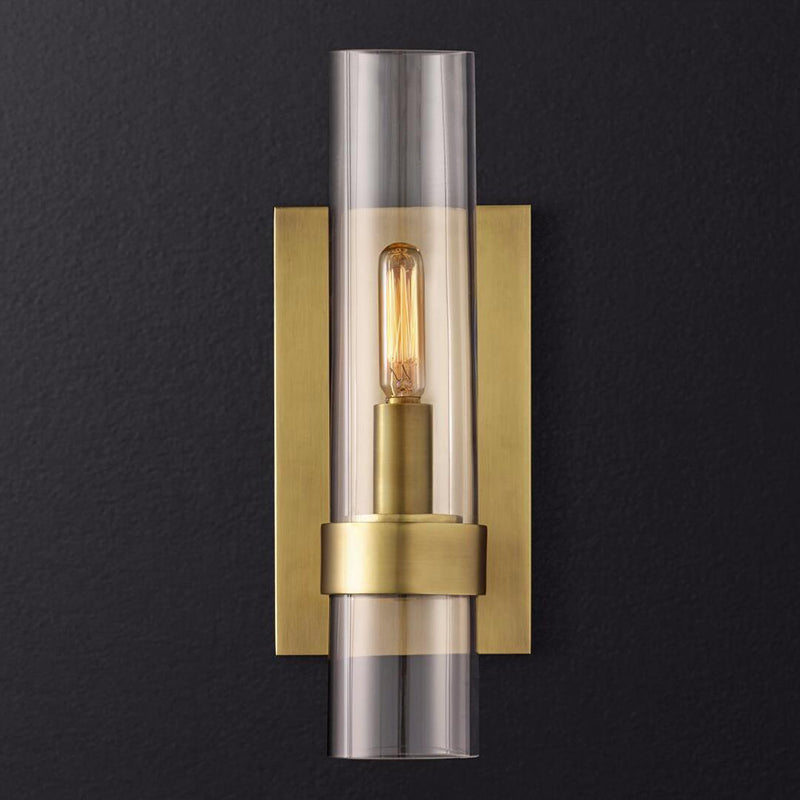 Cylinder Sconce Light Traditionary Clear Glass 2.5"/5" Wide 1 Head Black/Brass Wall Lamp Fixture for Stair Brass 5" Clearhalo 'Wall Lamps & Sconces' 'Wall Lights' Lighting' 2464869