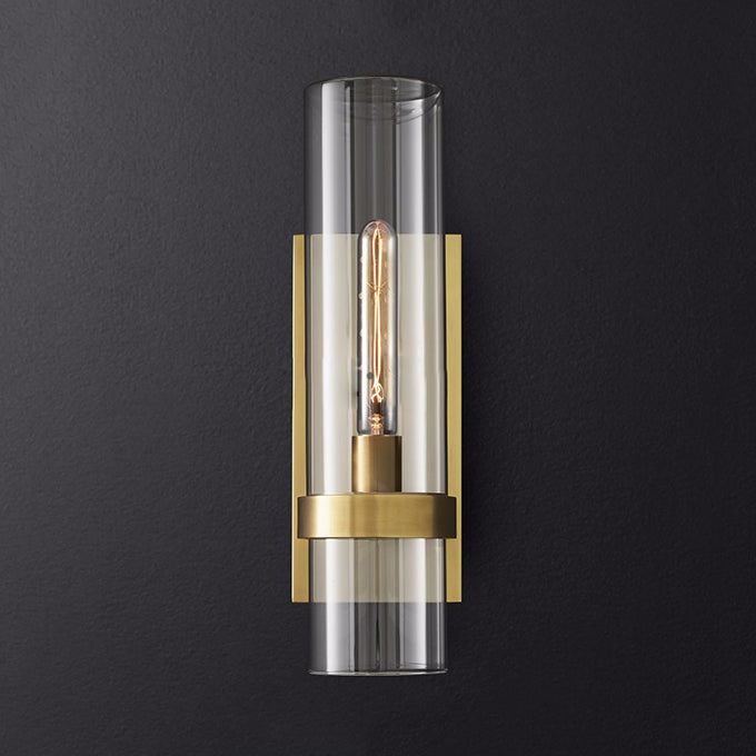 Cylinder Sconce Light Traditionary Clear Glass 2.5"/5" Wide 1 Head Black/Brass Wall Lamp Fixture for Stair Brass 2.5" Clearhalo 'Wall Lamps & Sconces' 'Wall Lights' Lighting' 2464870