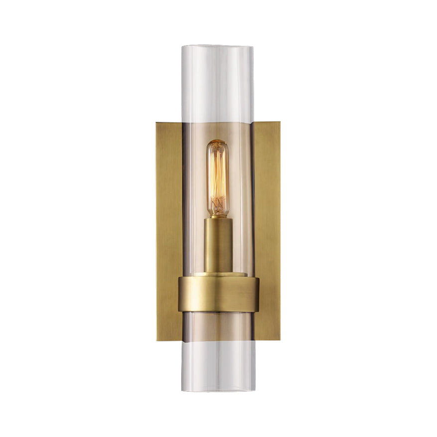 Cylinder Sconce Light Traditionary Clear Glass 2.5"/5" Wide 1 Head Black/Brass Wall Lamp Fixture for Stair Clearhalo 'Wall Lamps & Sconces' 'Wall Lights' Lighting' 2464871