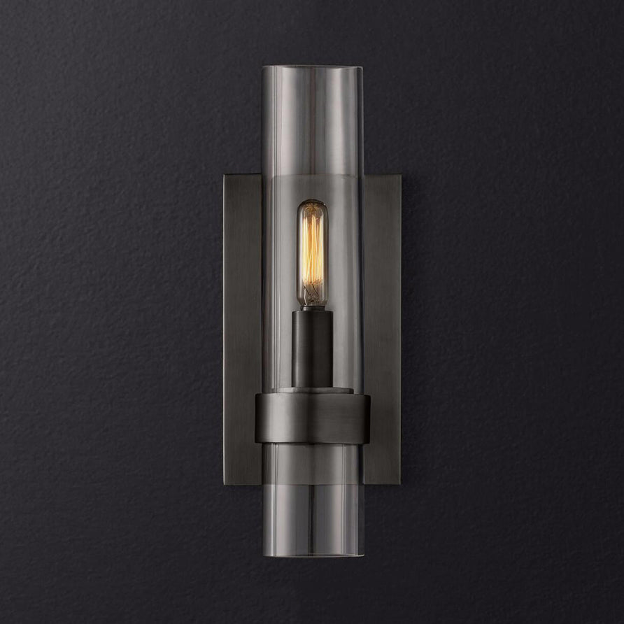 Cylinder Sconce Light Traditionary Clear Glass 2.5"/5" Wide 1 Head Black/Brass Wall Lamp Fixture for Stair Black 2.5" Clearhalo 'Wall Lamps & Sconces' 'Wall Lights' Lighting' 2464873