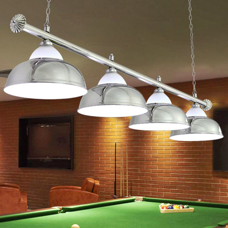 Stainless Steel Billiard Light Country Bowl Shaped Game Room Ceiling Suspension Lamp 4 Silver Clearhalo 'Ceiling Lights' 'Island Lights' Lighting' 2464905