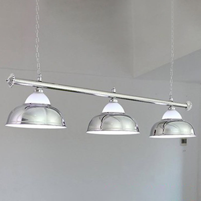 Stainless Steel Billiard Light Country Bowl Shaped Game Room Ceiling Suspension Lamp 3 Silver Clearhalo 'Ceiling Lights' 'Island Lights' Lighting' 2464906