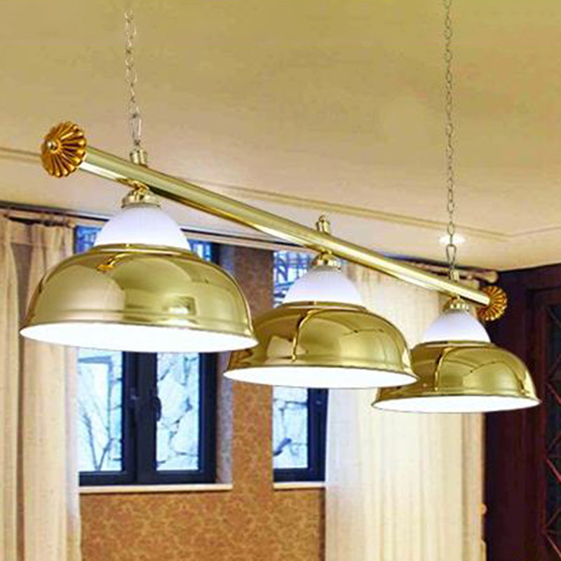 Stainless Steel Billiard Light Country Bowl Shaped Game Room Ceiling Suspension Lamp 3 Gold Clearhalo 'Ceiling Lights' 'Island Lights' Lighting' 2464908
