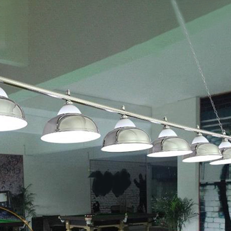 Stainless Steel Billiard Light Country Bowl Shaped Game Room Ceiling Suspension Lamp 6 Silver Clearhalo 'Ceiling Lights' 'Island Lights' Lighting' 2464917