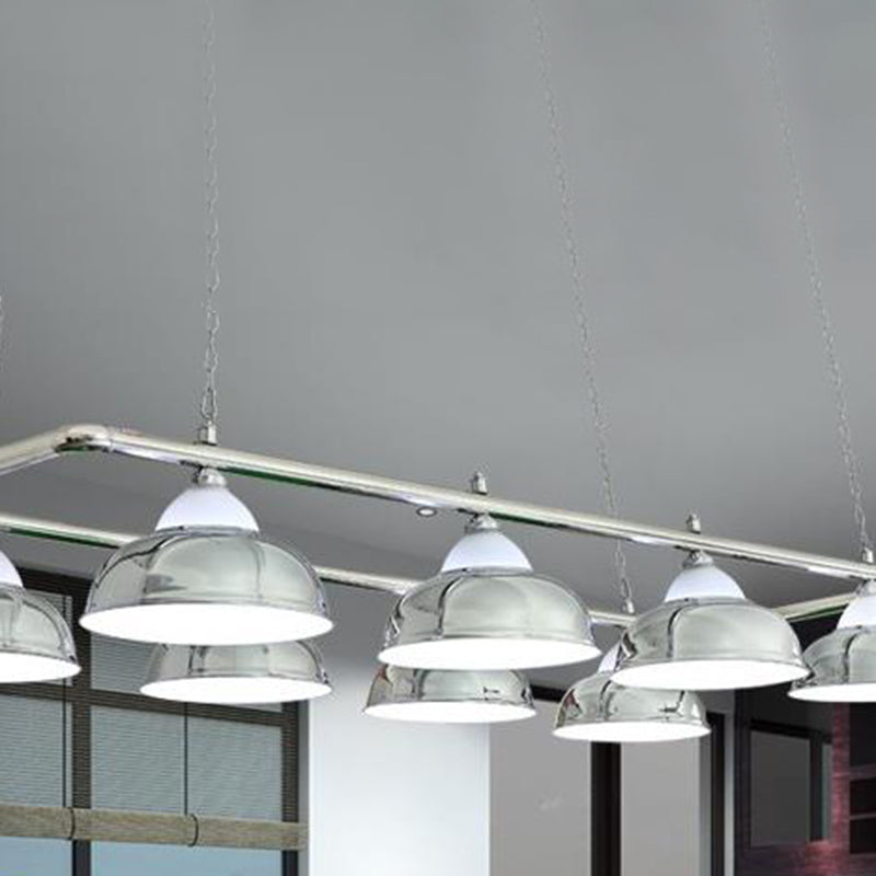 Stainless Steel Billiard Light Country Bowl Shaped Game Room Ceiling Suspension Lamp 8 Silver Clearhalo 'Ceiling Lights' 'Island Lights' Lighting' 2464918