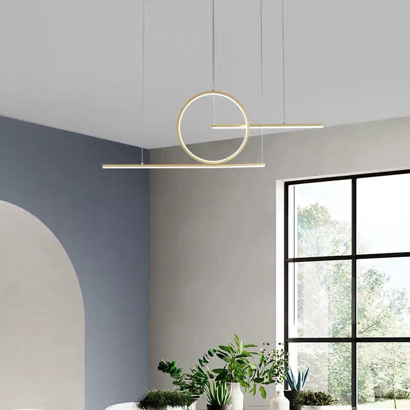 Linear Dining Room Island Lighting Metal Minimalist LED Drop Pendant with Halo Ring Gold Clearhalo 'Ceiling Lights' 'Island Lights' Lighting' 2464924