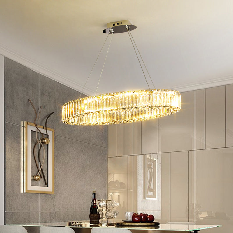 Clear Circle Hanging Lamp Contemporary K9 Crystal Prism Island Light over Dining Table Clear Clearhalo 'Ceiling Lights' 'Island Lights' Lighting' 2464930