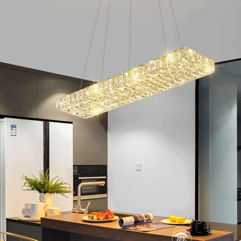 Modern Rectangle Ceiling Pendant Lamp K9 Crystal Dining Room Suspension Light in Clear Clear Clearhalo 'Ceiling Lights' 'Island Lights' Lighting' 2464937