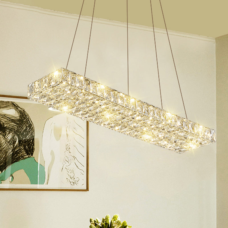 Modern Rectangle Ceiling Pendant Lamp K9 Crystal Dining Room Suspension Light in Clear Clearhalo 'Ceiling Lights' 'Island Lights' Lighting' 2464938