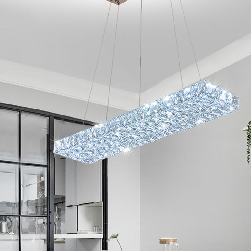 Modern Rectangle Ceiling Pendant Lamp K9 Crystal Dining Room Suspension Light in Clear Clearhalo 'Ceiling Lights' 'Island Lights' Lighting' 2464939