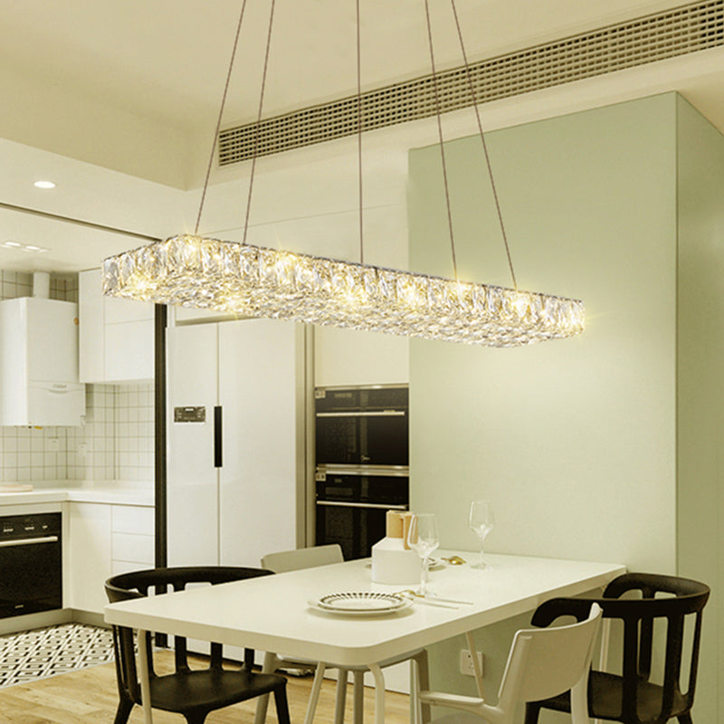 Modern Rectangle Ceiling Pendant Lamp K9 Crystal Dining Room Suspension Light in Clear Clearhalo 'Ceiling Lights' 'Island Lights' Lighting' 2464940