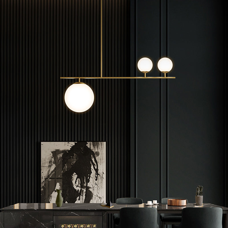 Brass Ball Pendant Light Minimalistic 3-Light Opal Glass Island Lighting for Dining Room Clearhalo 'Ceiling Lights' 'Island Lights' Lighting' 2464948