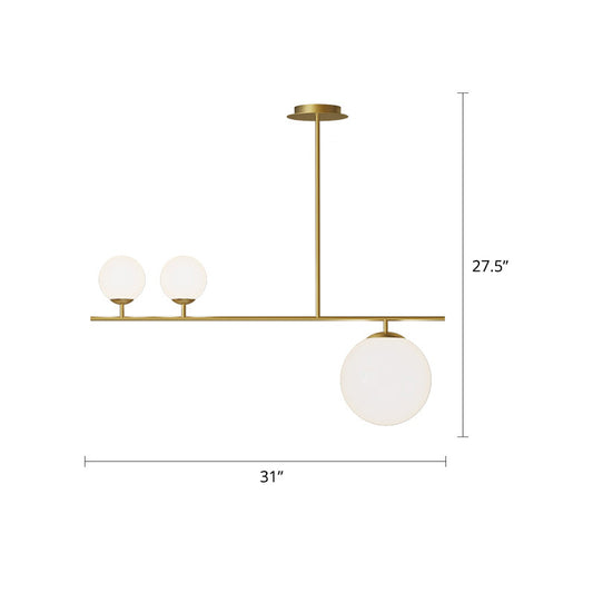 Brass Ball Pendant Light Minimalistic 3-Light Opal Glass Island Lighting for Dining Room Clearhalo 'Ceiling Lights' 'Island Lights' Lighting' 2464951